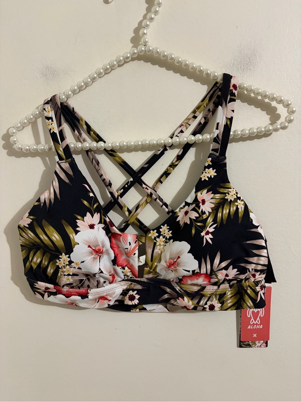 Hurley Black Tropical Floral Crisscross Sports Bralette - Carissa Moore Aloha